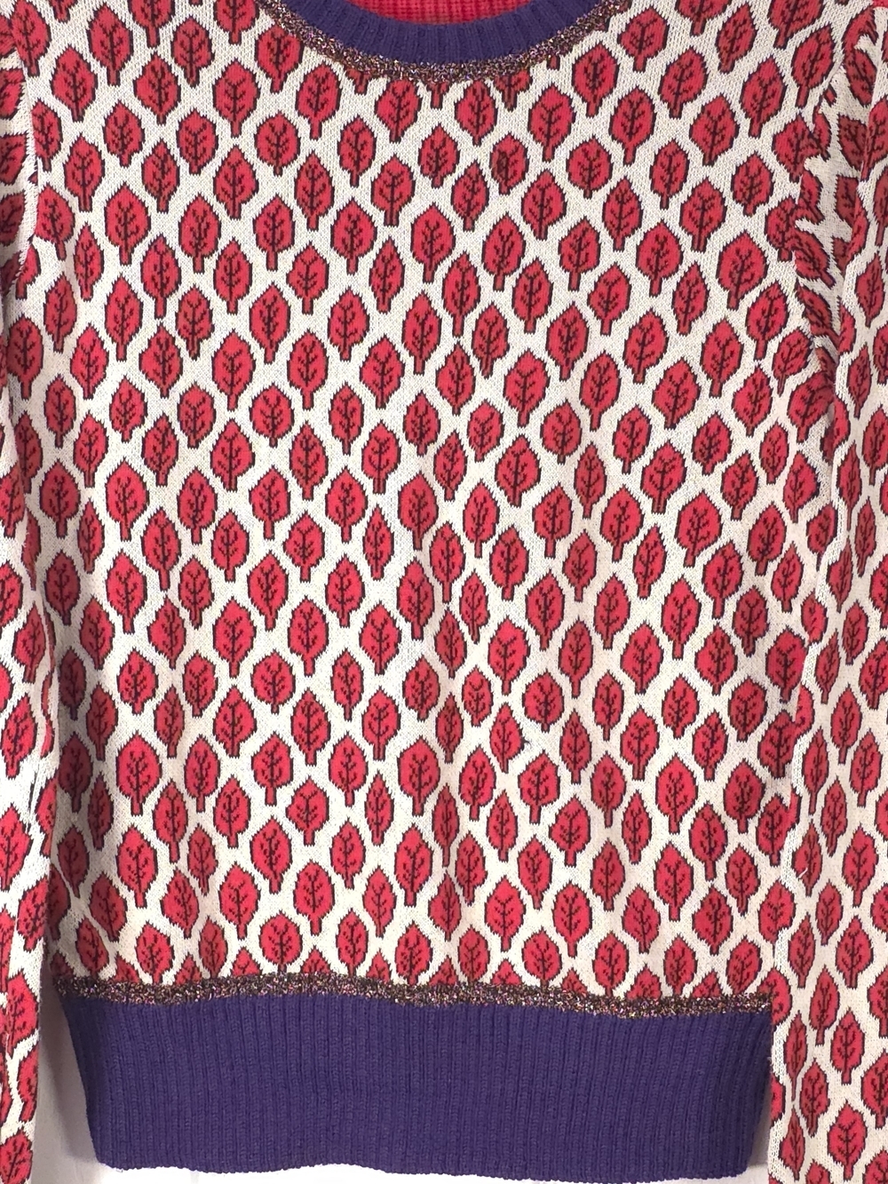RED Valentino Red Leaf Jacquard Knit Sweater Retro Purple Trim S - Picture 5 of 13